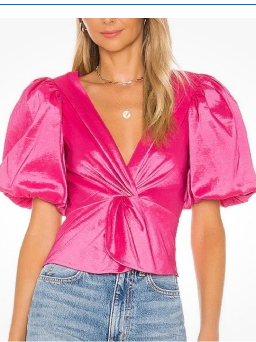 Lovers + Friends Bene Hot Pink Puff Sleeves Twist Front Top Size S